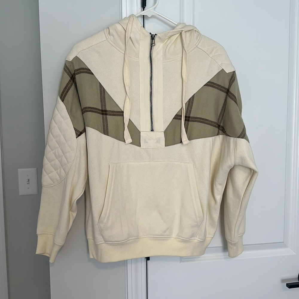 Urban Outfitters Oversize Patchwork Half-Zip Hoodie with Quilted Elbows Size XS